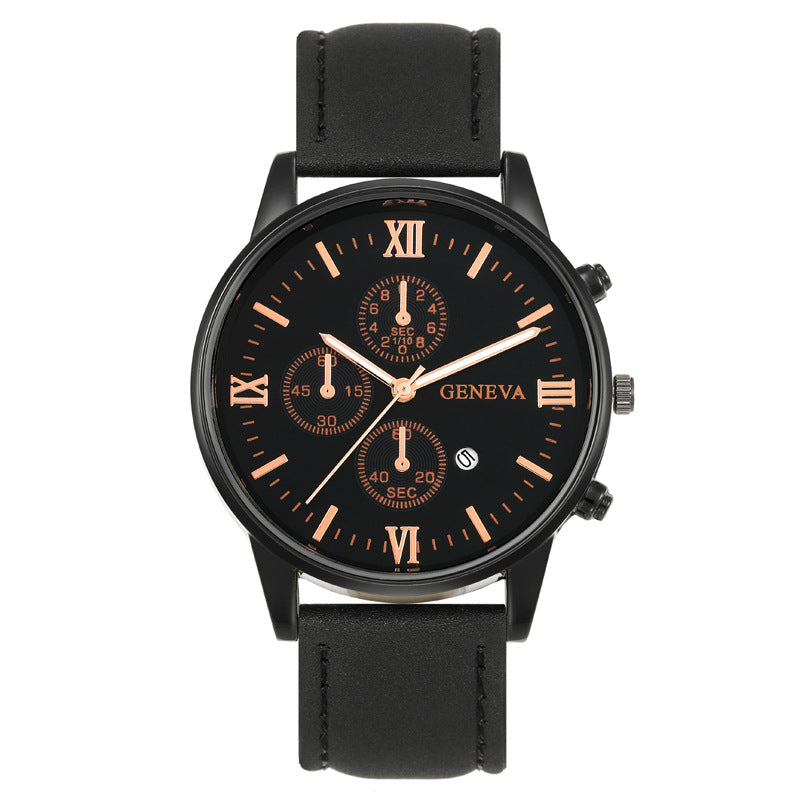 Factory In-Stock Men's Watch Business Simple Fashion with Calendar Quartz Watch Leather Strap Men's Watch High-End Wholesale