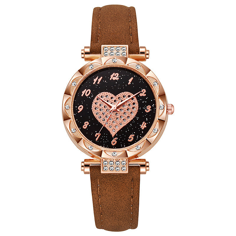 Cross-Border Hot-Selling Southeast Asian Women's Watch Big Heart Casual Decorative Watch for Girls with Diamond Inlay Wholesale