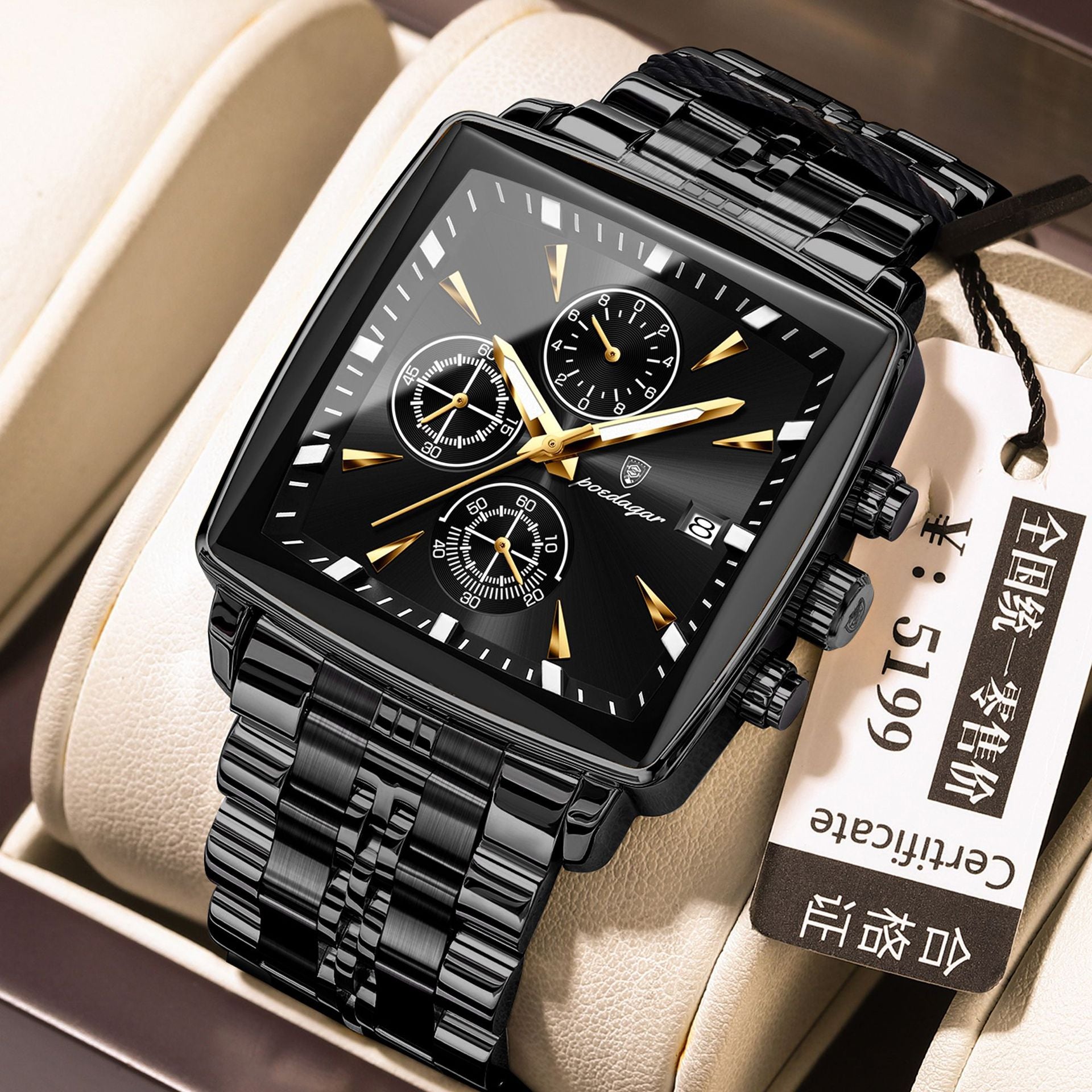 Swiss Brand New Square Men's Watch Multifunctional Business Quartz Watch Live Streaming Export Hot Item Dropshipping