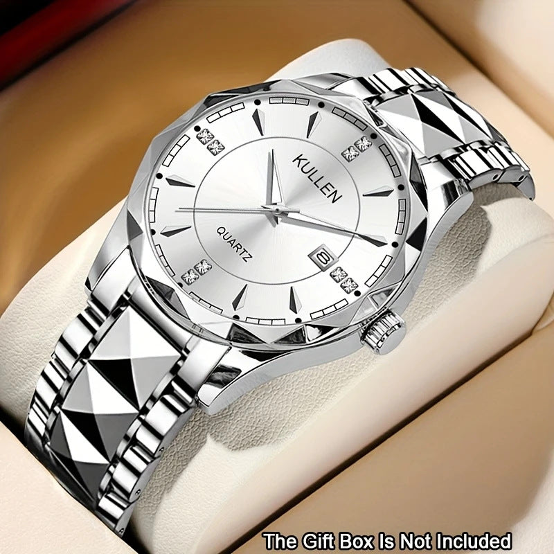 Cross-border Hot-Selling Men's Watch High-End Non-Mechanical Business Calendar Steel Band Watch High-End Men's Watch