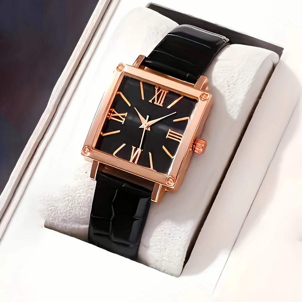 Women's Watch Fashionable Simple Square Leather Strap Quartz Watch Hot-Selling Retro High-End Roman Numeral Watch