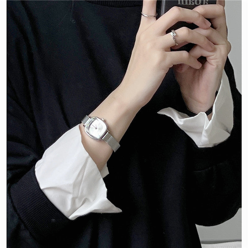 Internet Celebrity Compact Casual Retro ins Trendy Square Steel Strap Quartz Waterproof Mesh Strap Women's Watch Fashion Small Square Watch