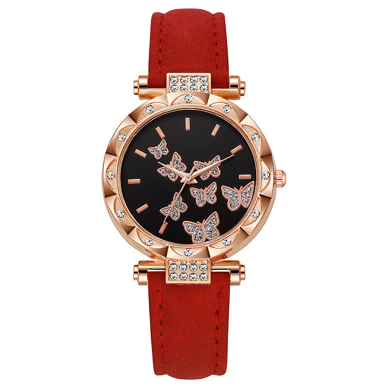 Cross-Border Hot-Selling Belt Women's Watch Wholesale Personality Fashion Butterfly Quartz Watch Female Student Exam Wristwatch