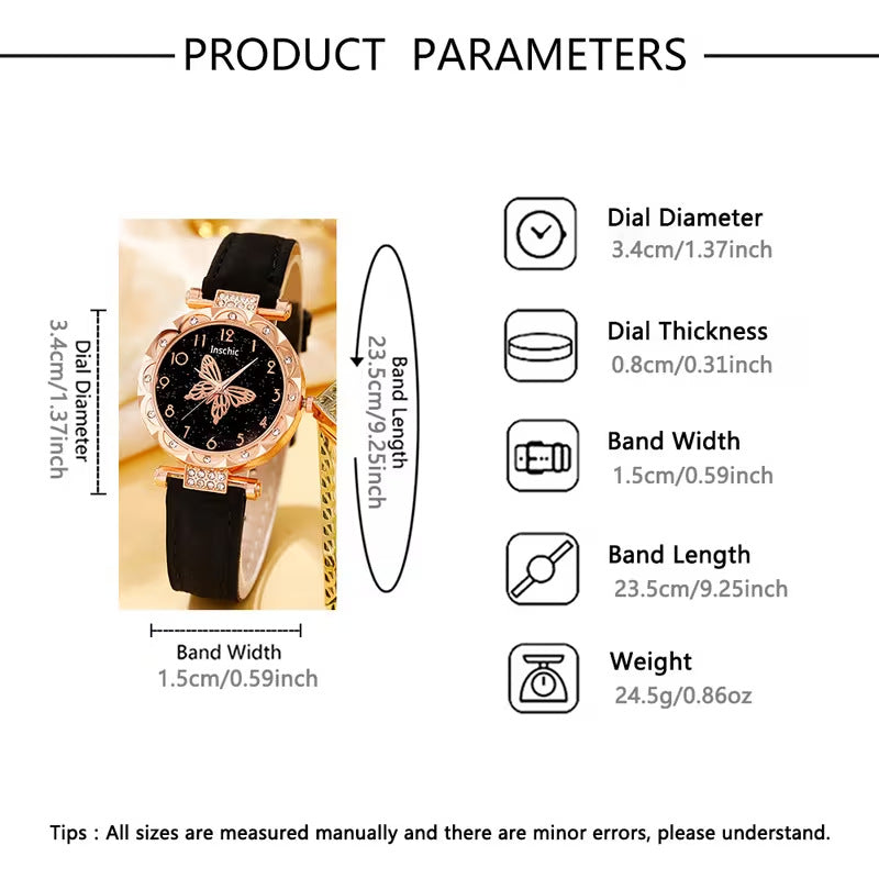 New Cross-Border Women's Watch Set Wholesale Butterfly Pattern Quartz Watch Women's Watch High-End Women's Wristwatch
