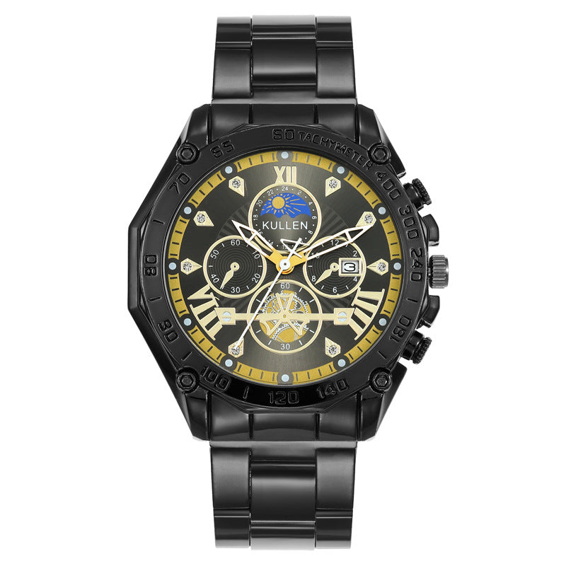 Cross-Border New Men's Watch High-End Business Calendar Alloy Steel Band Watch Men's Non-Mechanical Watch Men's Watch