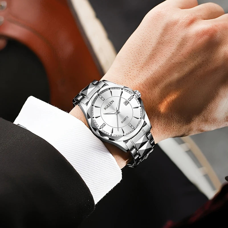 Cross-border Hot-Selling Men's Watch High-End Non-Mechanical Business Calendar Steel Band Watch High-End Men's Watch