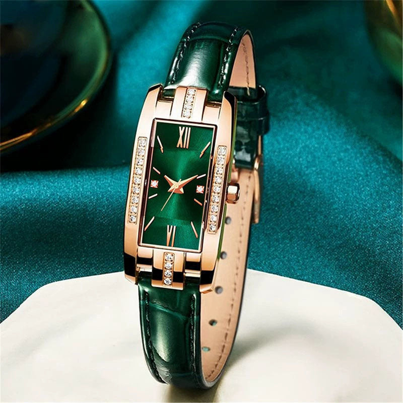 Elegant Women's Watch Simple Diamond Watch Niche Retro Student Green Watch Niche Women's Watch Simple Fashion Quartz Watch
