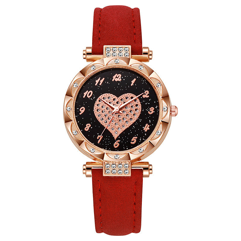 Cross-Border Hot-Selling Southeast Asian Women's Watch Big Heart Casual Decorative Watch for Girls with Diamond Inlay Wholesale