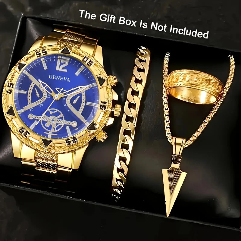 Southeast Asia Cross-Border Men's Watch Set Wholesale Steel Band Watch Men's Trendy Fashion Quartz Watch Men's Watch