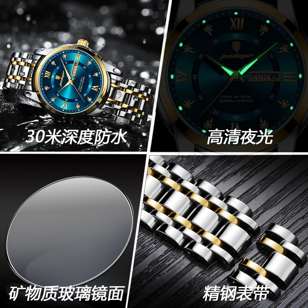 Swiss Brand Waterproof New Men's Watch Dual Calendar Luminous Quartz Watch Live Export Hot Item Dropshipping