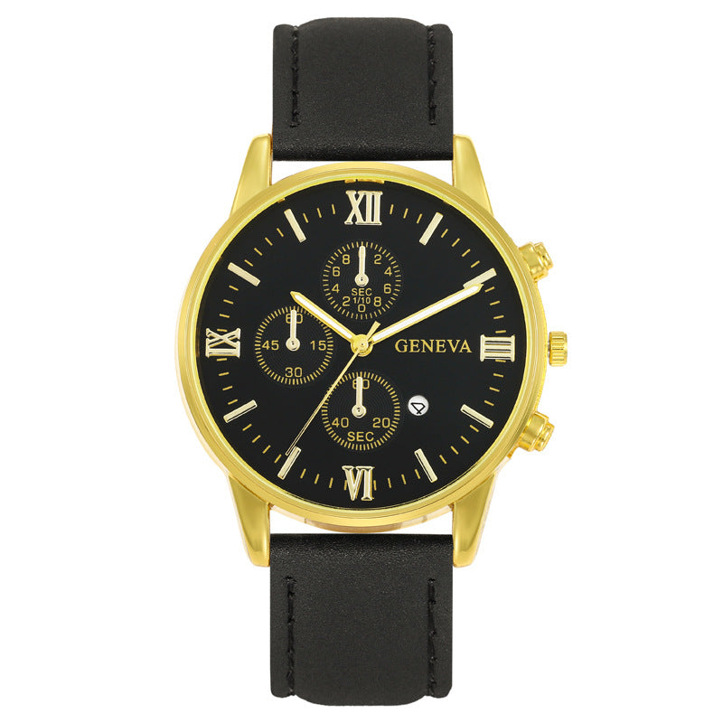 Factory In-Stock Men's Watch Business Simple Fashion with Calendar Quartz Watch Leather Strap Men's Watch High-End Wholesale