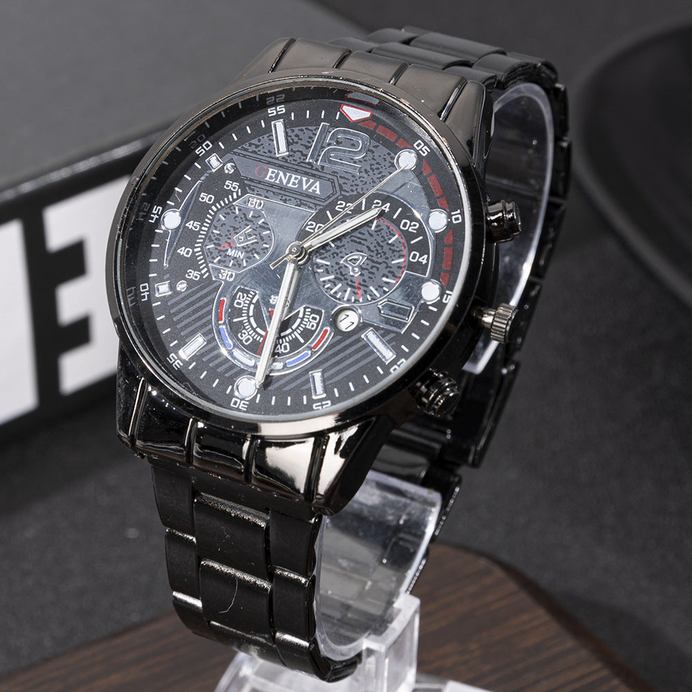Factory Direct Cross-Border Hot-Selling Men's Fashion Stainless Steel Band Calendar Quartz Watch