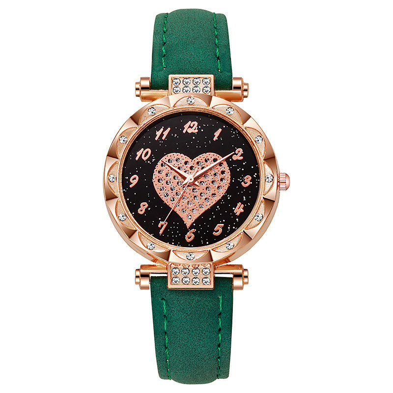 Cross-Border Hot-Selling Southeast Asian Women's Watch Big Heart Casual Decorative Watch for Girls with Diamond Inlay Wholesale