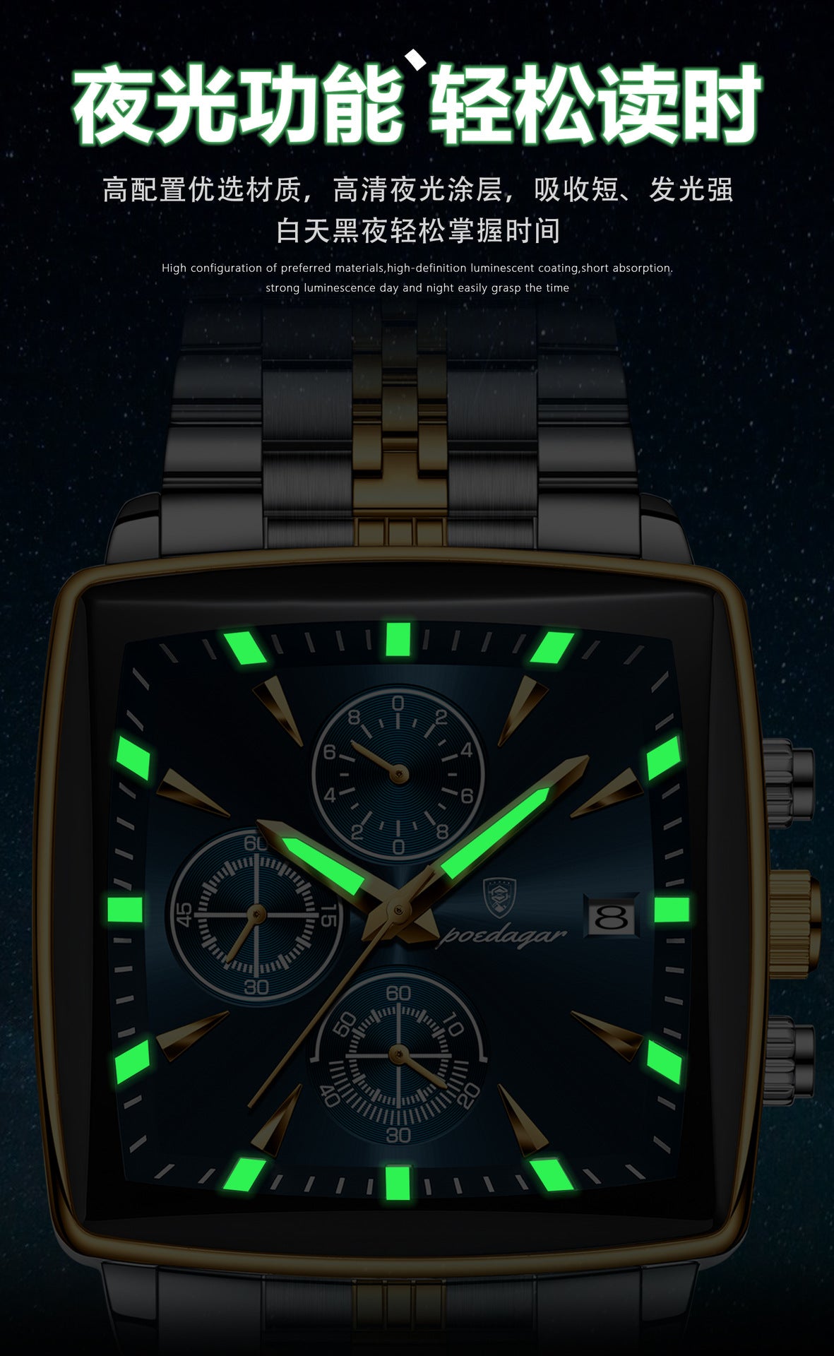 Swiss Brand New Square Men's Watch Multifunctional Business Quartz Watch Live Streaming Export Hot Item Dropshipping