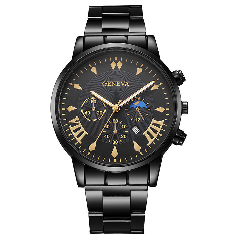 Foreign Trade Hot-Selling Business Fashion Three-Eye Calendar Men's Watch Steel Band Glass Quartz Watch Wholesale