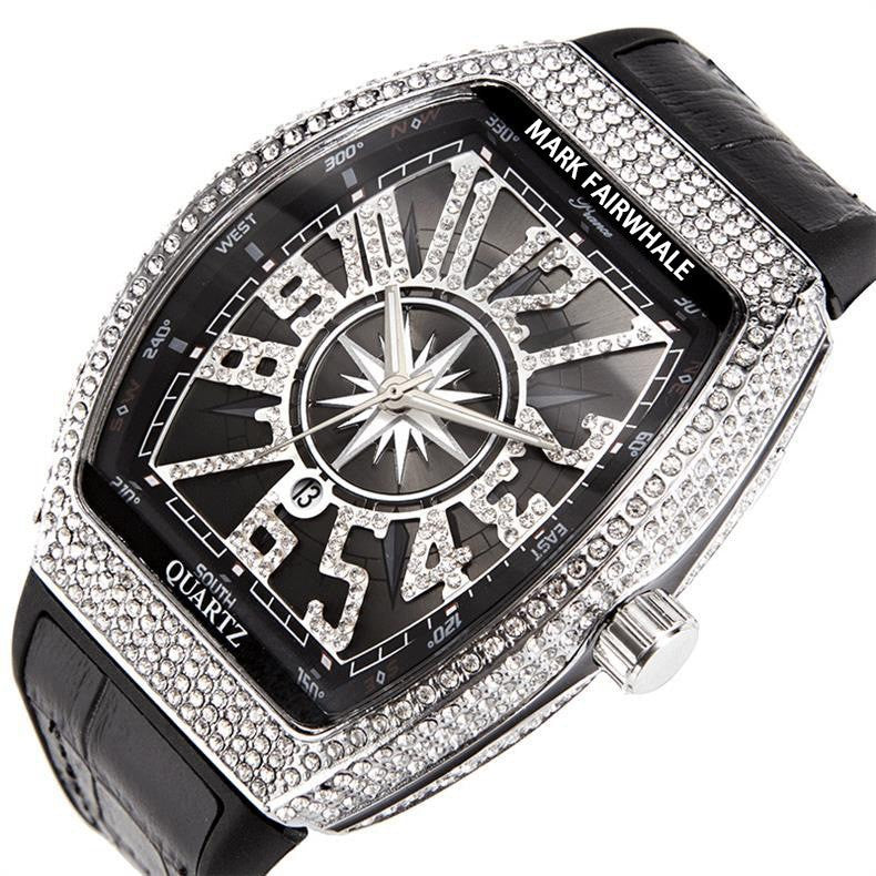 Mark Huafei/Mark Fairwhale Watch Brand Cross-Border Barrel-Shaped Full Diamond Calendar Overseas Quartz Watch