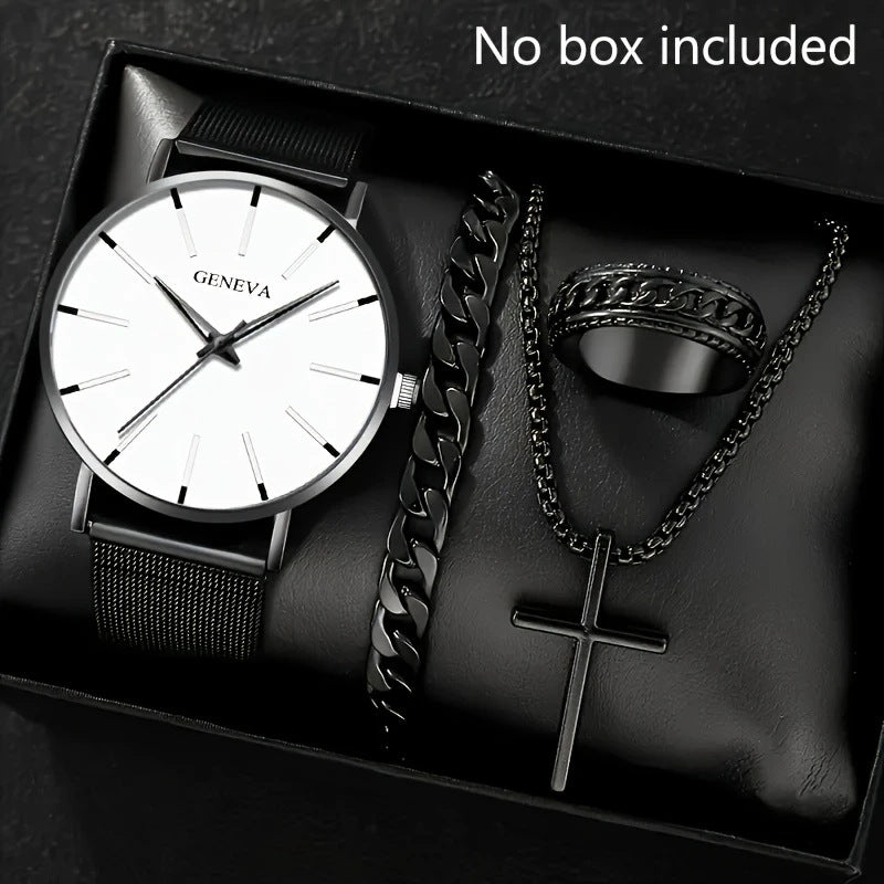 Cross-border Watch Set Business High-end Men's Watch Mesh Strap Glass Quartz Watch Men's Watch Cross-border Wholesale