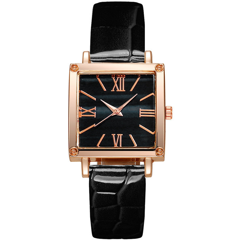 Women's Watch Fashionable Simple Square Leather Strap Quartz Watch Hot-Selling Retro High-End Roman Numeral Watch