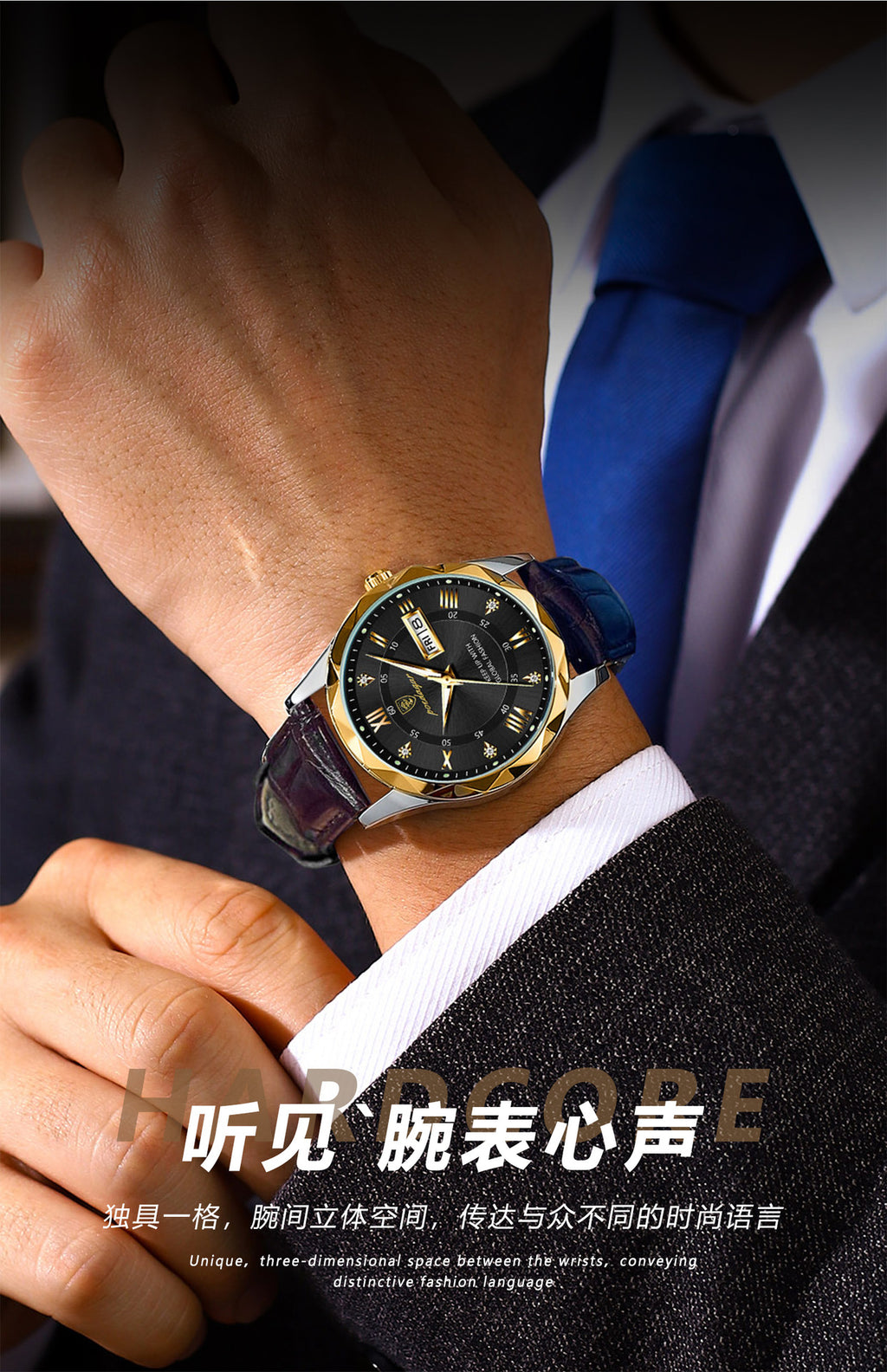 Swiss Brand Waterproof Luminous New Men's Watch Leather Strap Quartz Watch Live Streaming Foreign Trade Hot Item Dropshipping