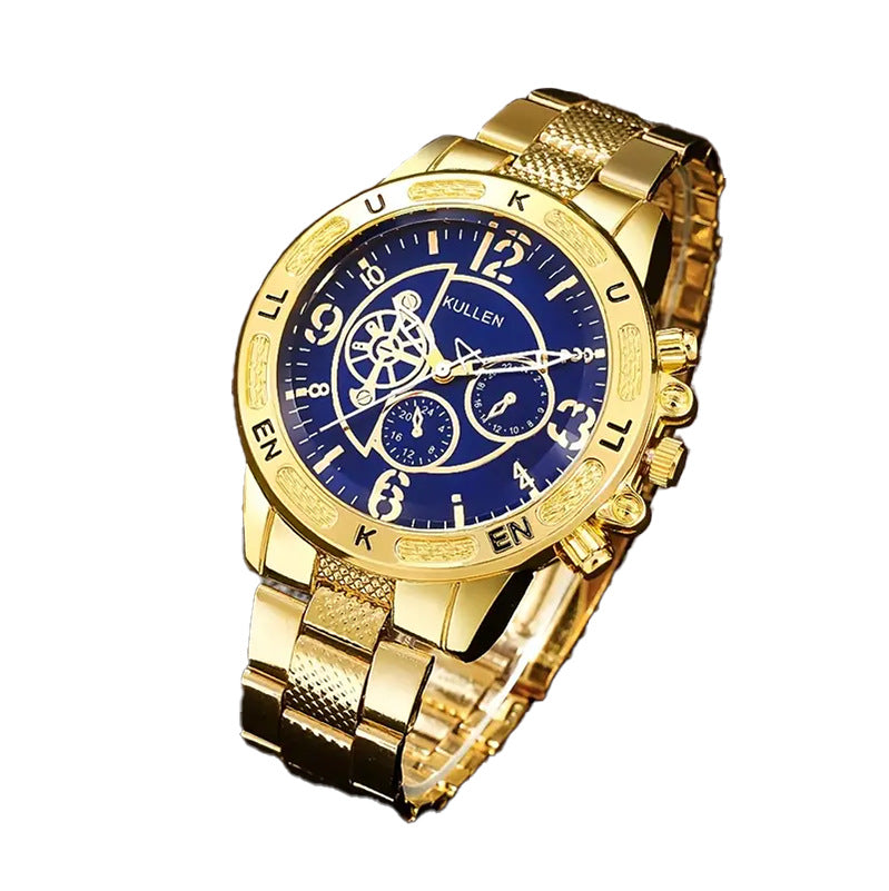 2025Foreign Trade Hot-Selling Men's Fake Three-Eye Watch Steel Band Fashion Business Quartz Watch Men's Watch Wholesale