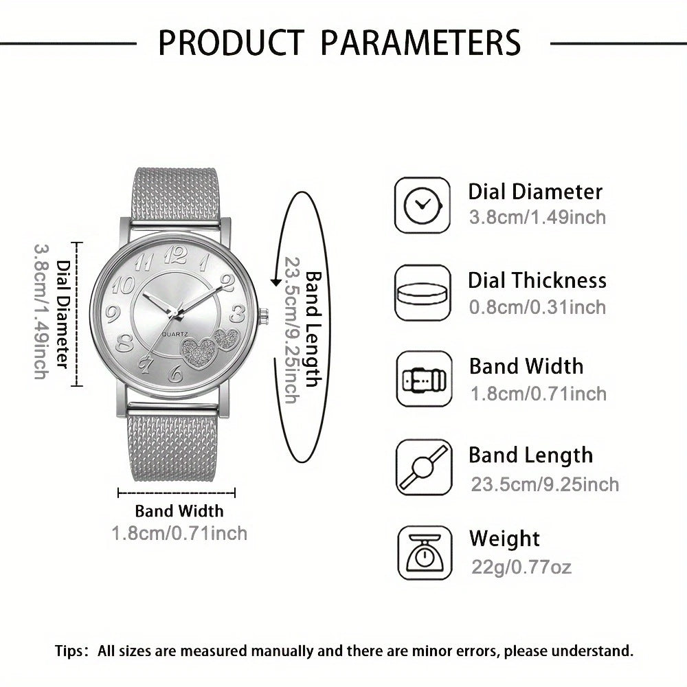 Cross-Border Hot-Selling Fake Mesh Strap Quartz Watch for Women, Casual Fashion Heart-Shaped Watch for Men and Women, Student High-End Watch