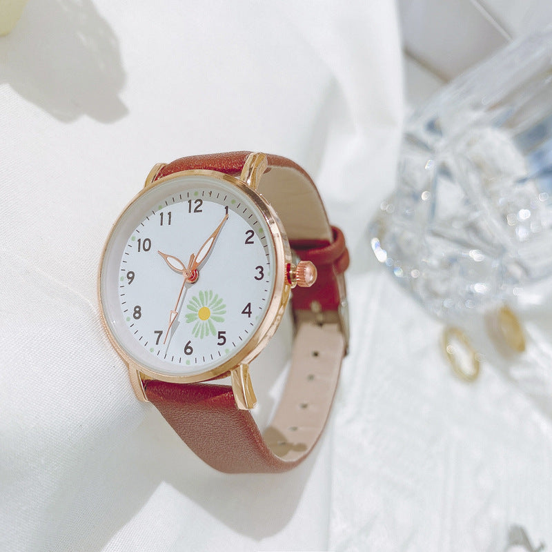 New Korean Style Simple Trendy Watch for Female Students, Luminous Leather Strap Watch, Forest Style Fresh Student Quartz Watch