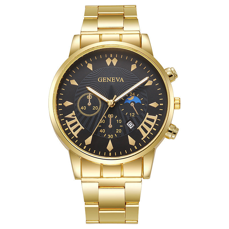 Foreign Trade Hot-Selling Business Fashion Three-Eye Calendar Men's Watch Steel Band Glass Quartz Watch Wholesale