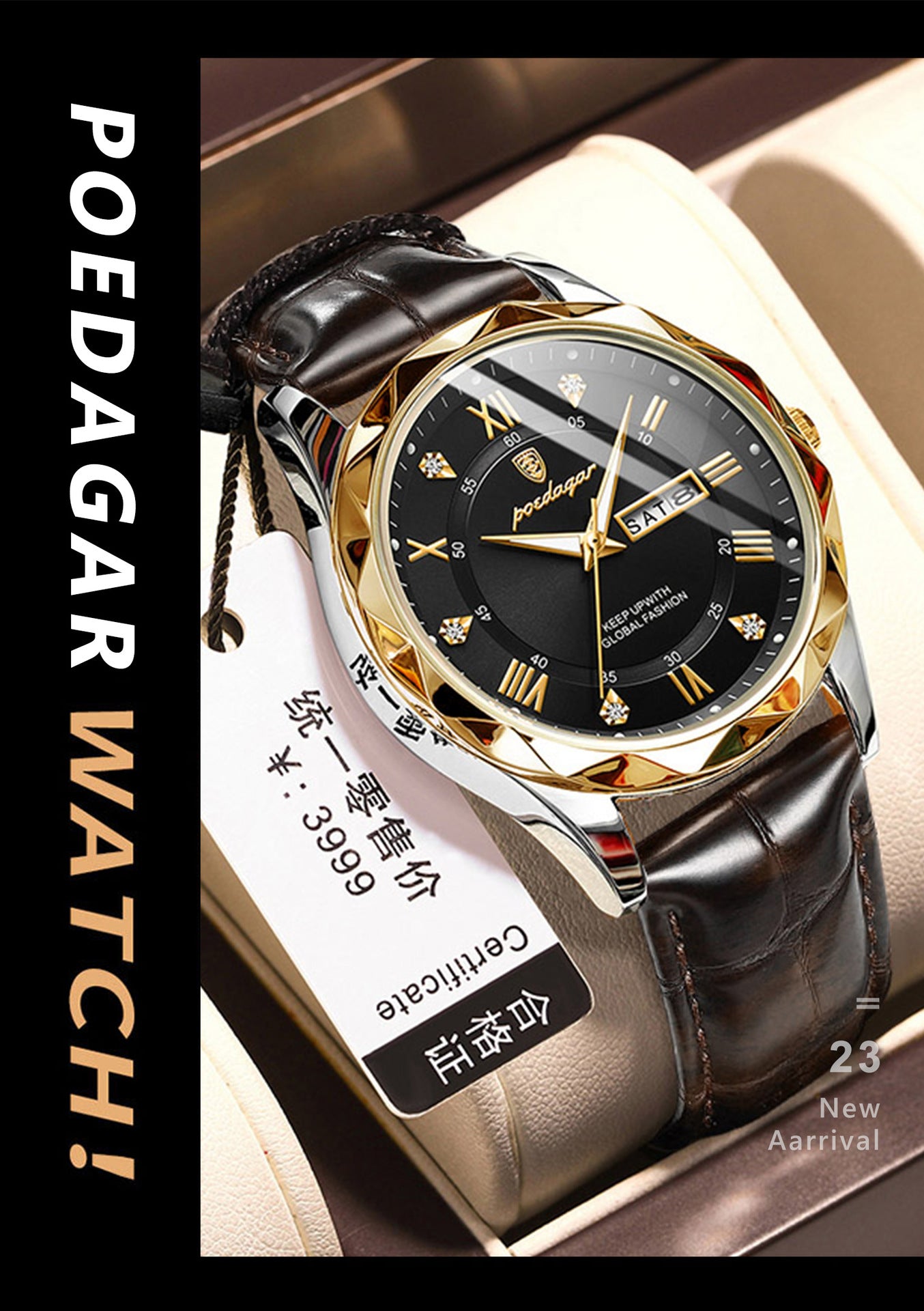 Swiss Brand Waterproof Luminous New Men's Watch Leather Strap Quartz Watch Live Streaming Foreign Trade Hot Item Dropshipping