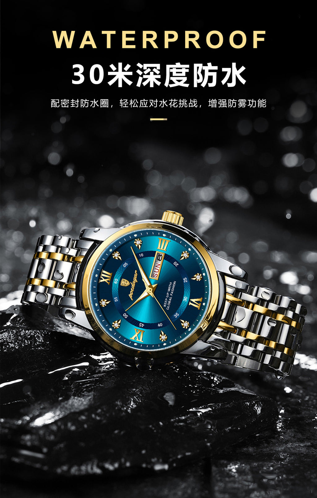 Swiss Brand Waterproof New Men's Watch Dual Calendar Luminous Quartz Watch Live Export Hot Item Dropshipping