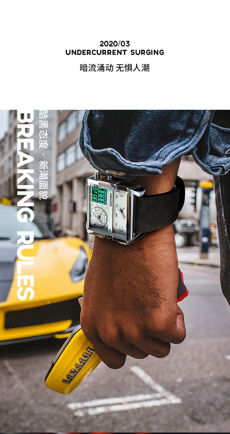 Mark Huafei Mark Fairwhale Watch Men's Square Large Dial Explosive Geometric Retro Electronic Watch