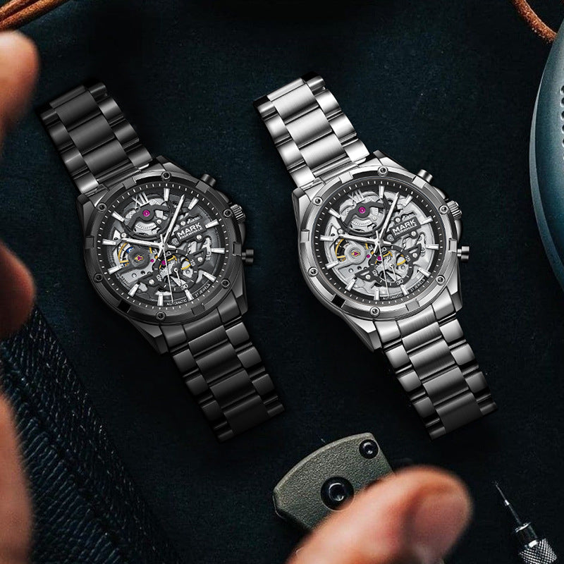 Mark Huafei Mark Fairwhale Brand Watch Waterproof Luminous Double-sided Hollowed Out Fully Automatic Mechanical Watch