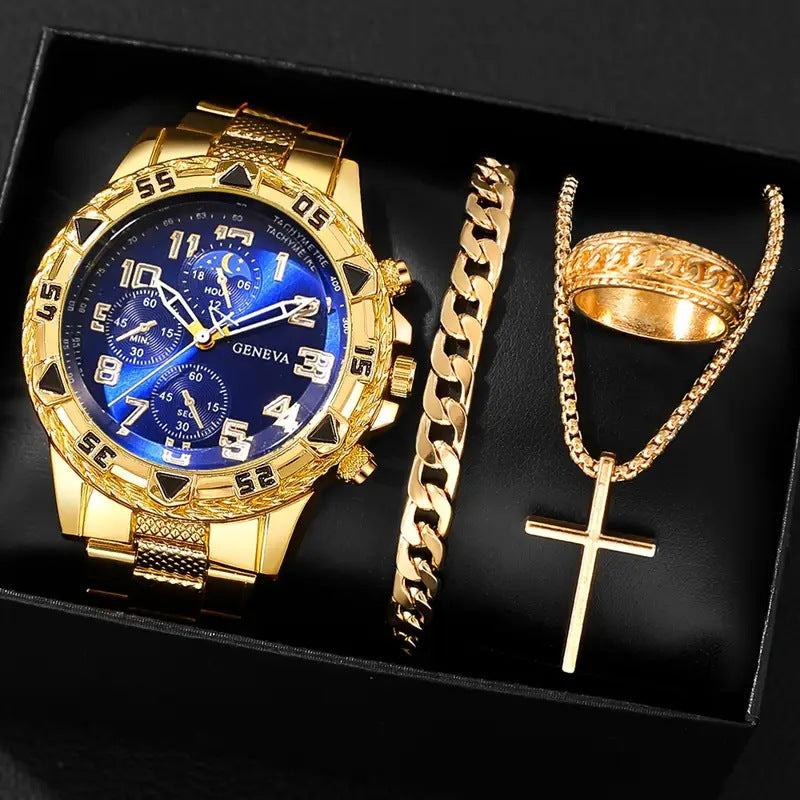 Cross-border e-commerce hot-selling men's watch set with a high-end feel for business men+Men's Wholesale Jewelry Watches