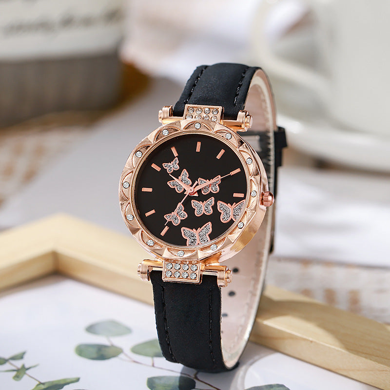 Cross-Border Hot-Selling Belt Women's Watch Wholesale Personality Fashion Butterfly Quartz Watch Female Student Exam Wristwatch