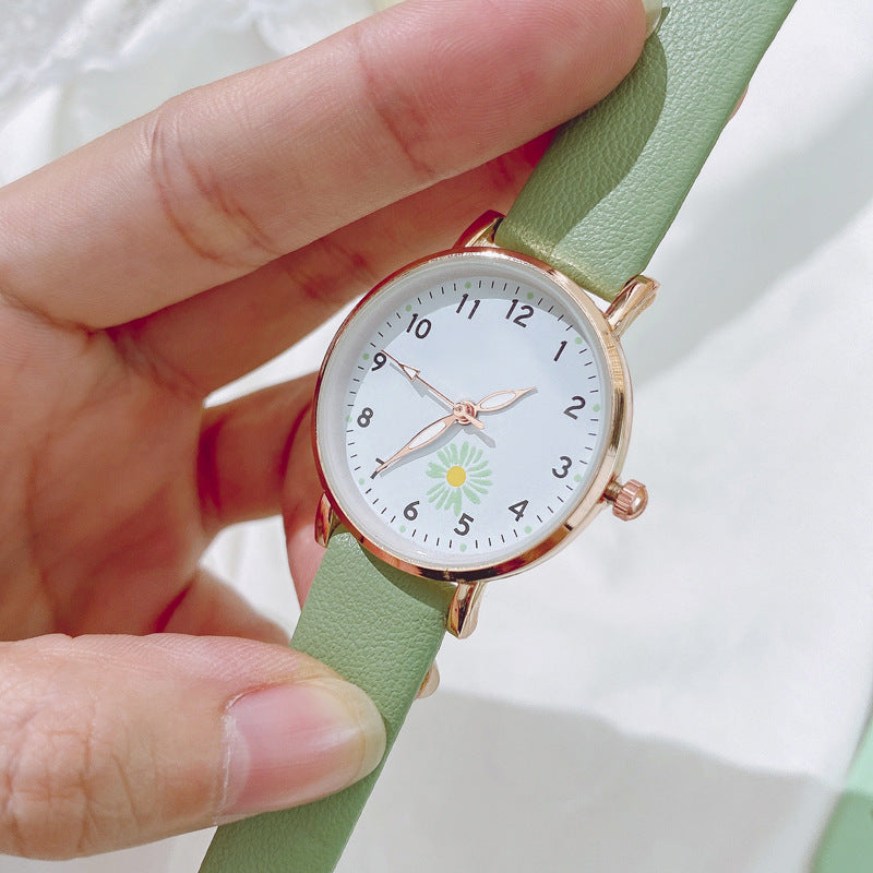 New Korean Style Simple Trendy Watch for Female Students, Luminous Leather Strap Watch, Forest Style Fresh Student Quartz Watch