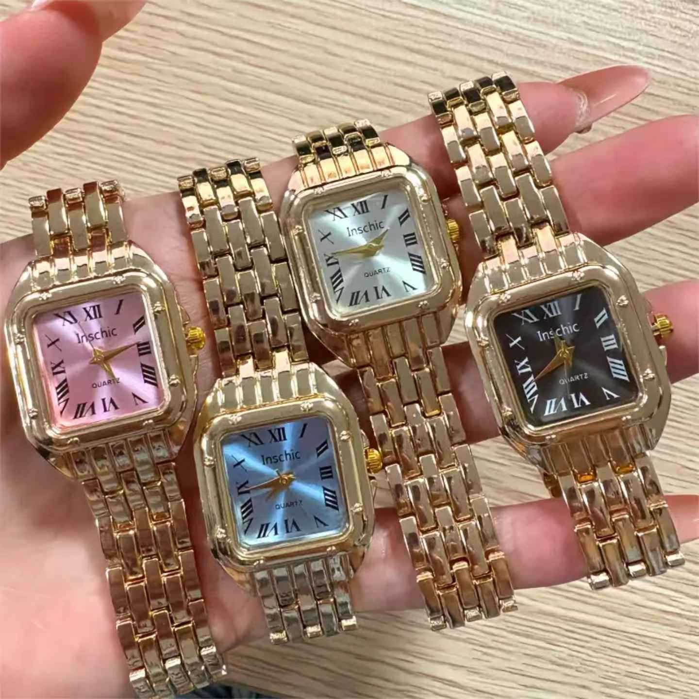 Cross-Border Hot-Selling Watch for Women, High-End Glass Quartz Watch, Fashionable Automatic Small Square Ladies' Watch