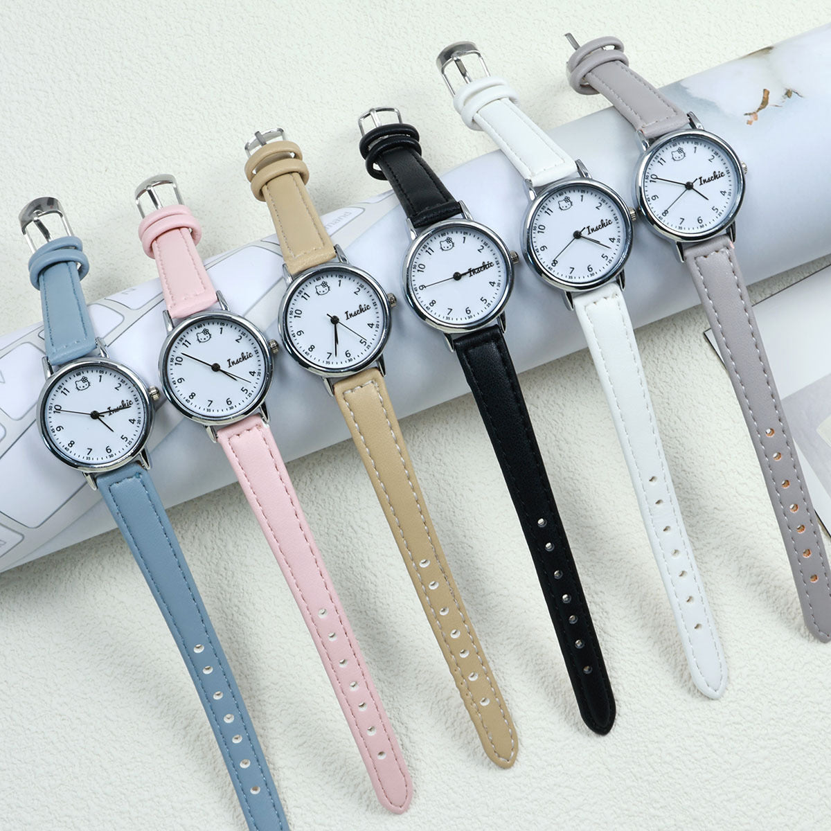 Factory Direct Sales Women's Watch Small Dial Imitation Leather Thin Strap Junior High School Student Exam Special KT Cat Watch for Women