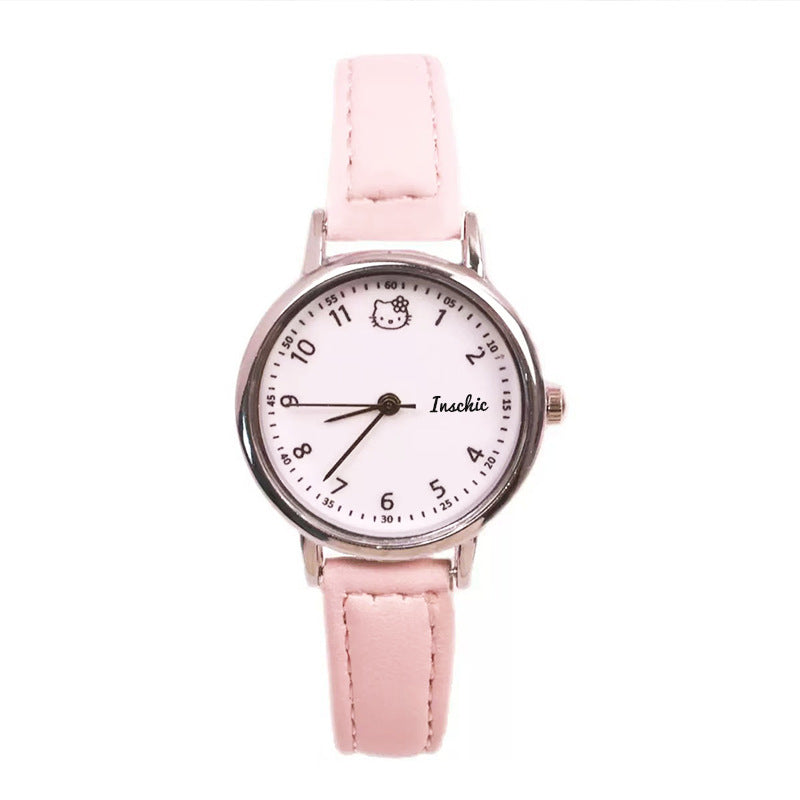Factory Direct Sales Women's Watch Small Dial Imitation Leather Thin Strap Junior High School Student Exam Special KT Cat Watch for Women