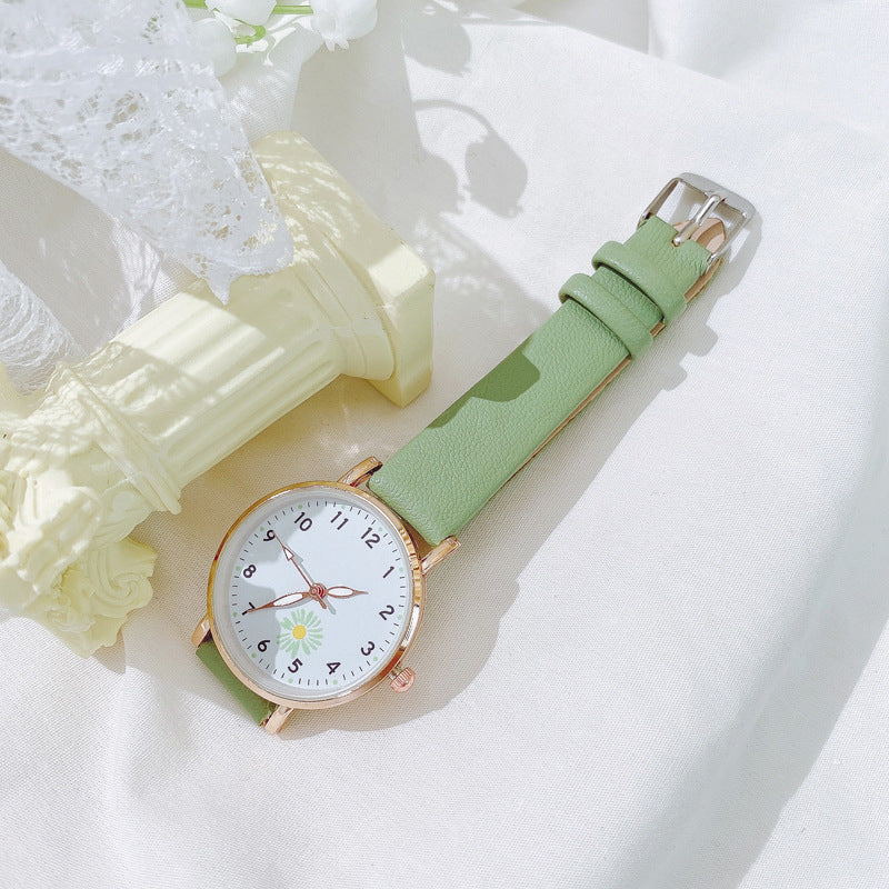 New Korean Style Simple Trendy Watch for Female Students, Luminous Leather Strap Watch, Forest Style Fresh Student Quartz Watch