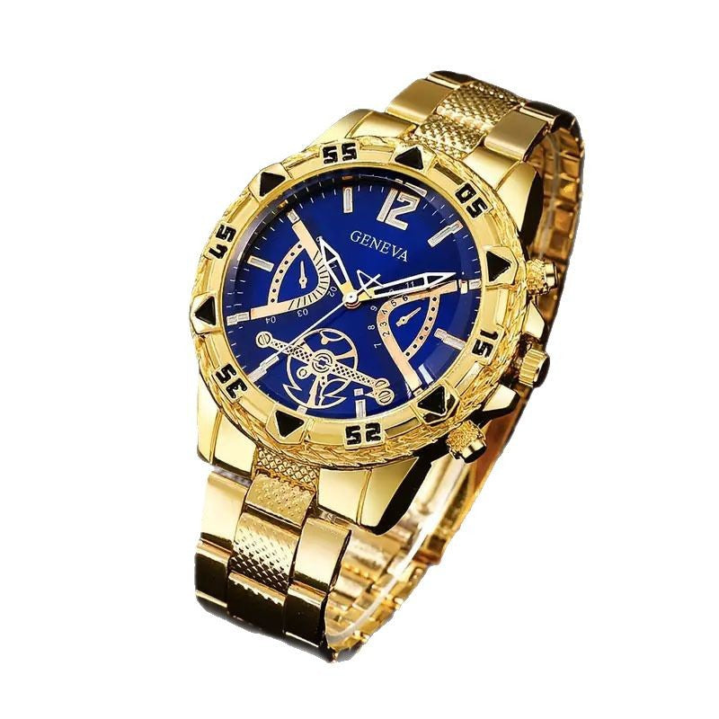 Cross-Border Hot-Selling Men's Steel Band Watch, Stylish Men's Quartz Watch, Fashionable Business Blue Light Glass Watch