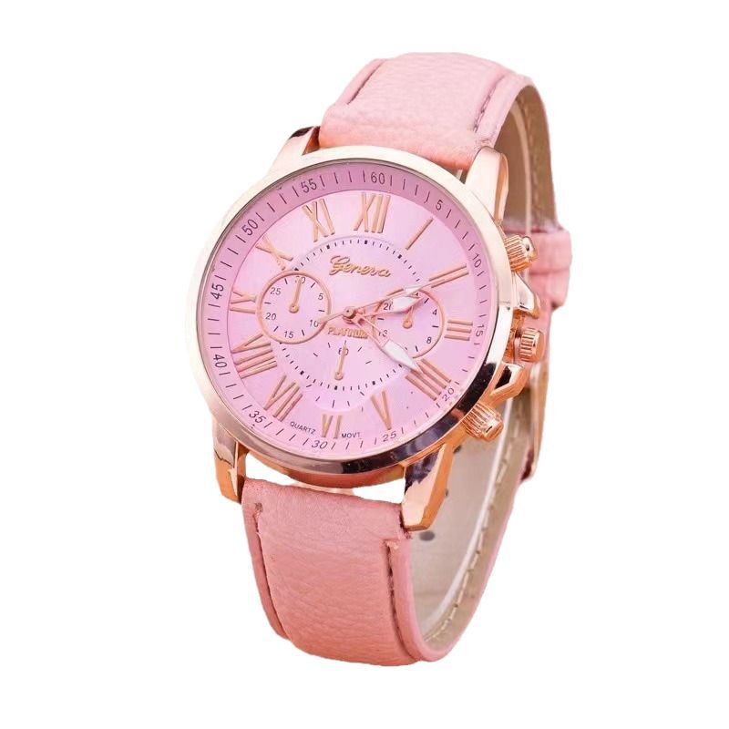 Source Factory Women's Leather Strap Watch Geneva Quartz Watch Leather Strap Fashion Women's Watch Scale Men's Watch
