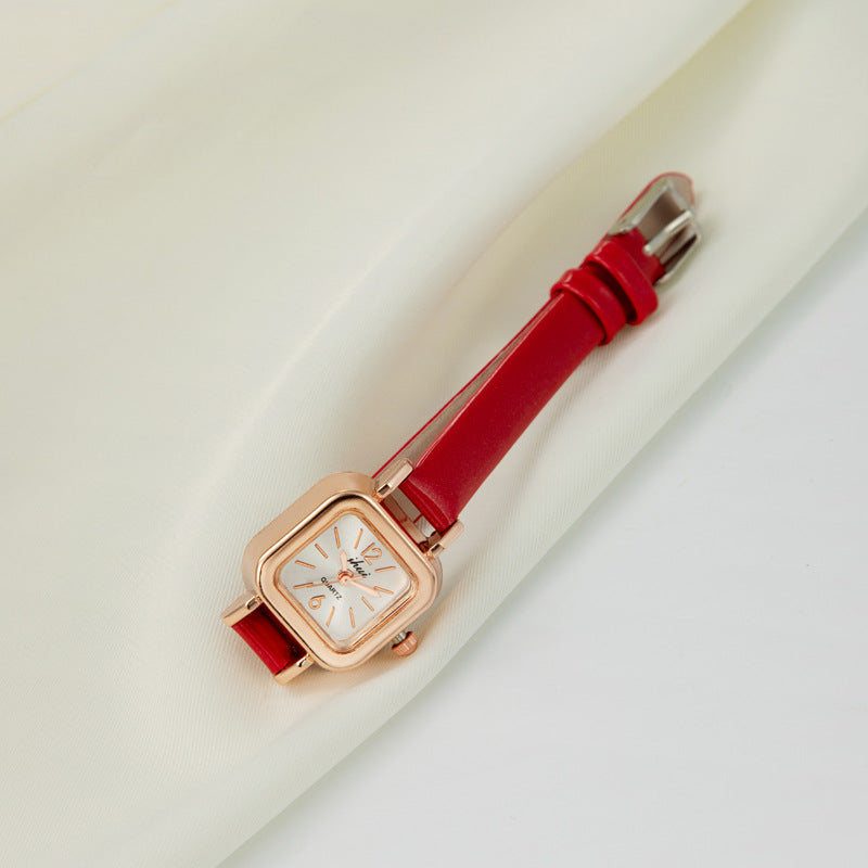 Women's Watch Korean Version Light Luxury Thin Strap Small Square Watch Artistic Retro Elegant Women's Watch High-Value Quartz Watch for Girls