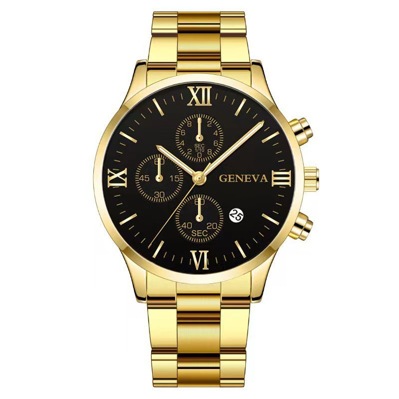 Foreign Trade Hot-Selling Business Fashion Three-Eye Calendar Men's Watch Steel Band Glass Quartz Watch Wholesale