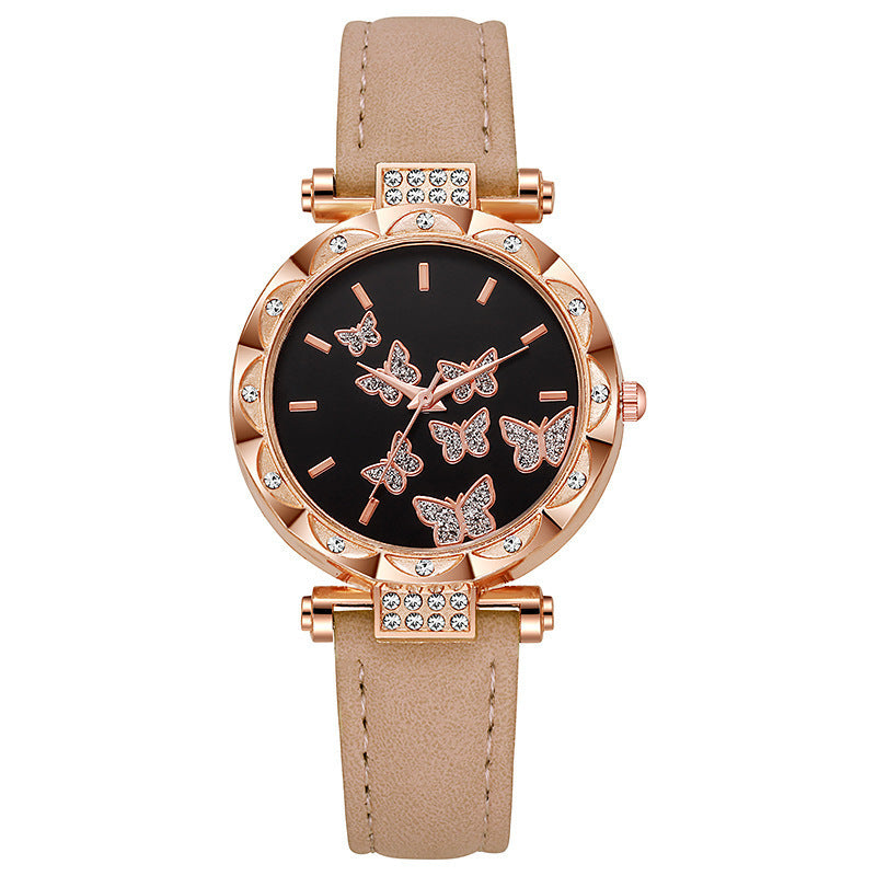 Cross-Border Hot-Selling Belt Women's Watch Wholesale Personality Fashion Butterfly Quartz Watch Female Student Exam Wristwatch