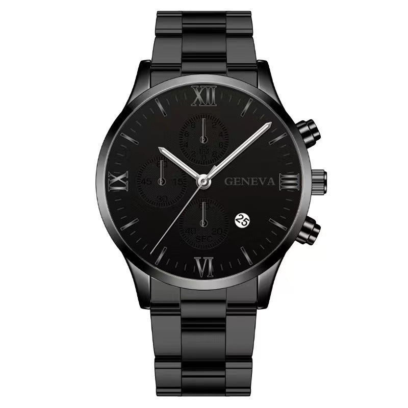 Foreign Trade Hot-Selling Business Fashion Three-Eye Calendar Men's Watch Steel Band Glass Quartz Watch Wholesale