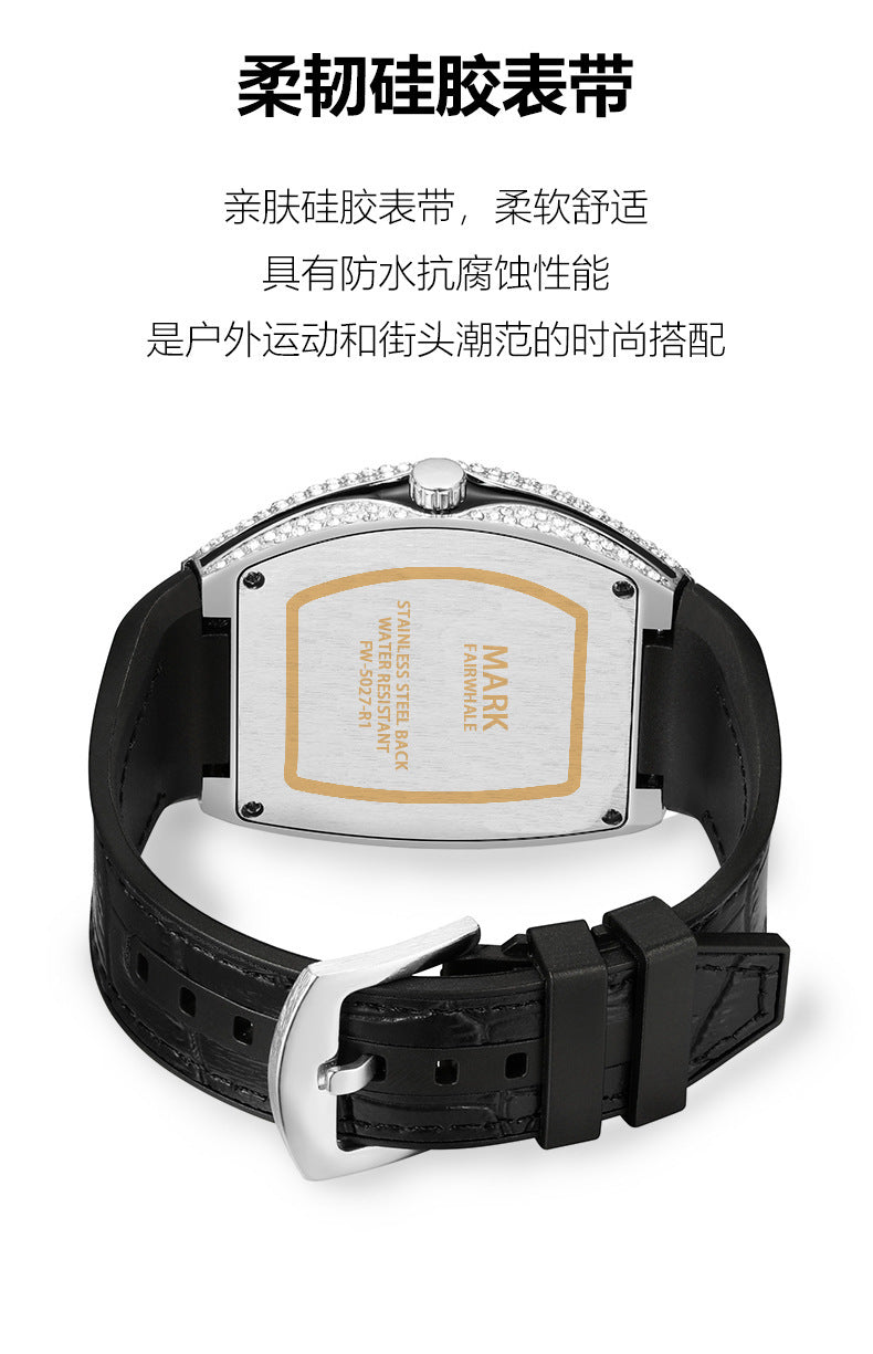 Mark Huafei/Mark Fairwhale Watch Brand Cross-Border Barrel-Shaped Full Diamond Calendar Overseas Quartz Watch