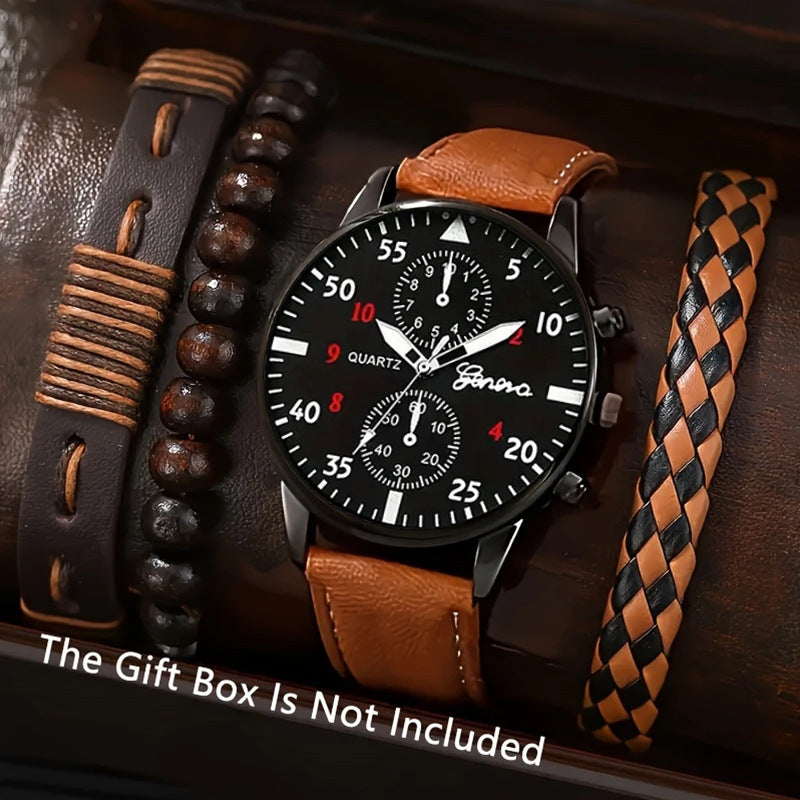 Foreign Trade Men's Watch High-End Hong Kong Style Fashion Wristwatch Fashion Versatile Quartz Watch High-End Watch Men's Watch Set