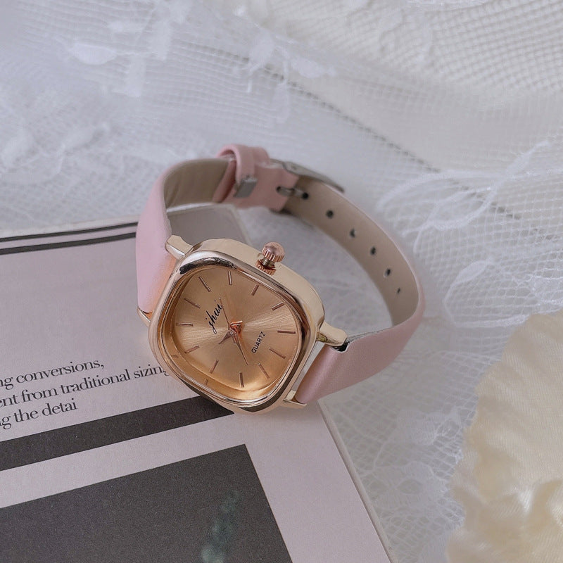 Small Sugar Cube Watch for Women ins Korean Style Simple Watch for Female Students, Compact Dial, Elegant Vintage Quartz Watch
