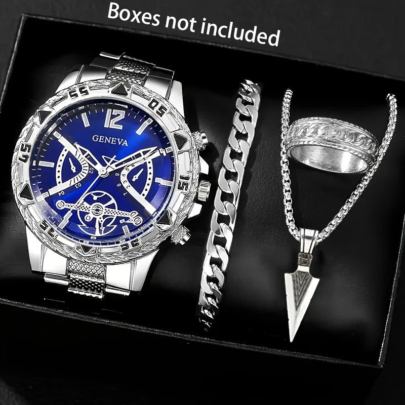 Cross-border Hot-Selling Men's Watch Set High-End Men's Business Watch Men's Gift Watch Four-Piece Set Wholesale