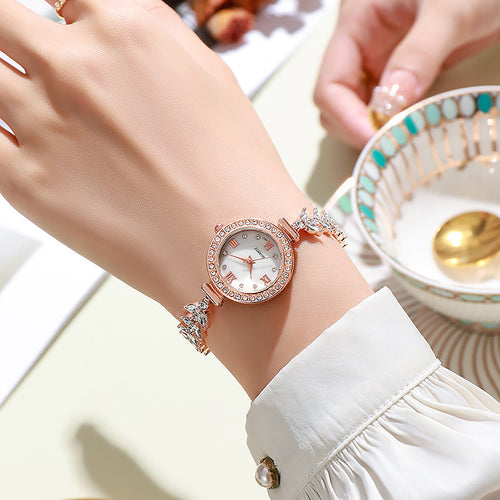 2025New Mermaid Women's Watch TikTok Live Hot-Selling Round Diamond-Studded Bracelet Drawstring Quartz Watch