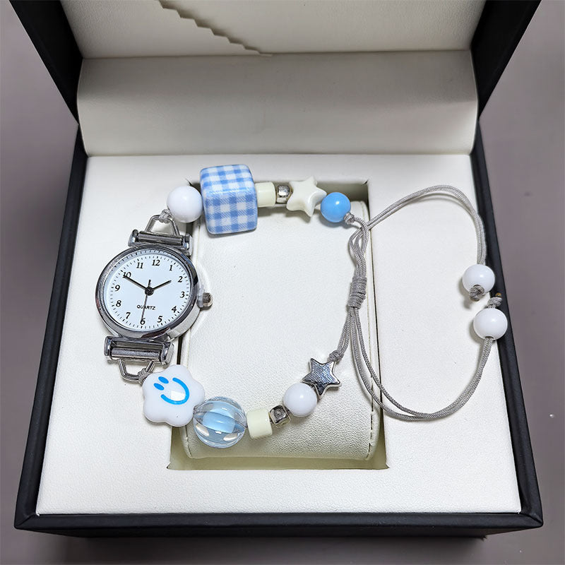 ins Simple and Cute Digital Watch DIY Blue Small Square Woven Watch for Girls, Chanel Style Bracelet Watch